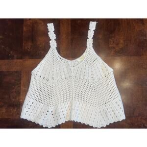 Rebellion White Cream Crochet Tank Top Sz S Preowned Floral Strap